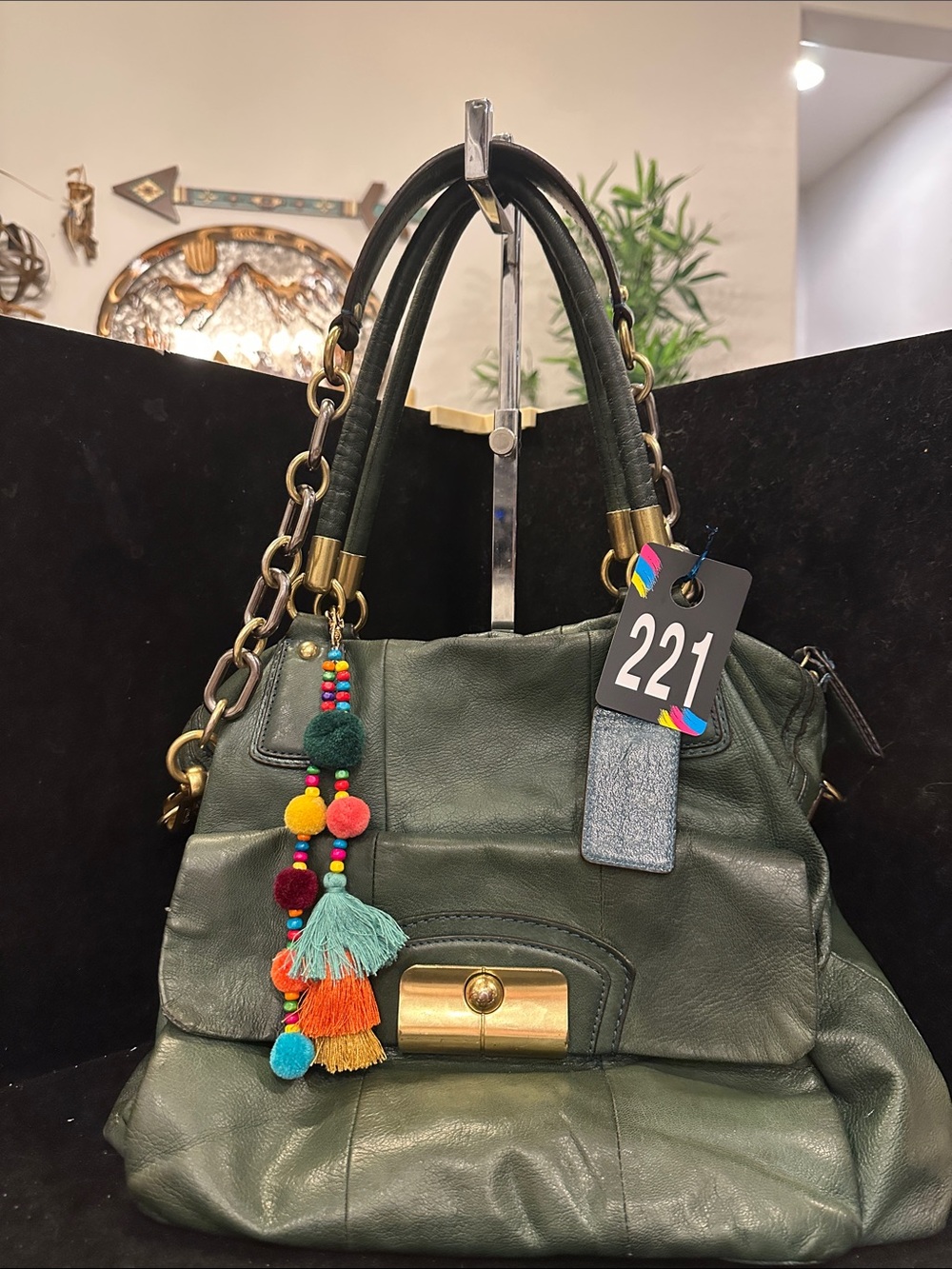 Coach # 221 Kristen Forest Green Leathet hobo/shoulder bag
